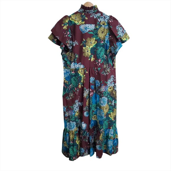 Tuckernuck Alice Midi Dress XL Merlot Oxblood Verdant Floral Print Cotton - Picture 6 of 15